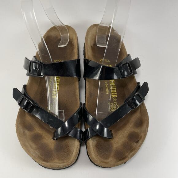 Birkenstock Mayari Sandals Womens Size 37 US 6-6.5 Black Patent Leather Toe Loop - Picture 3 of 9